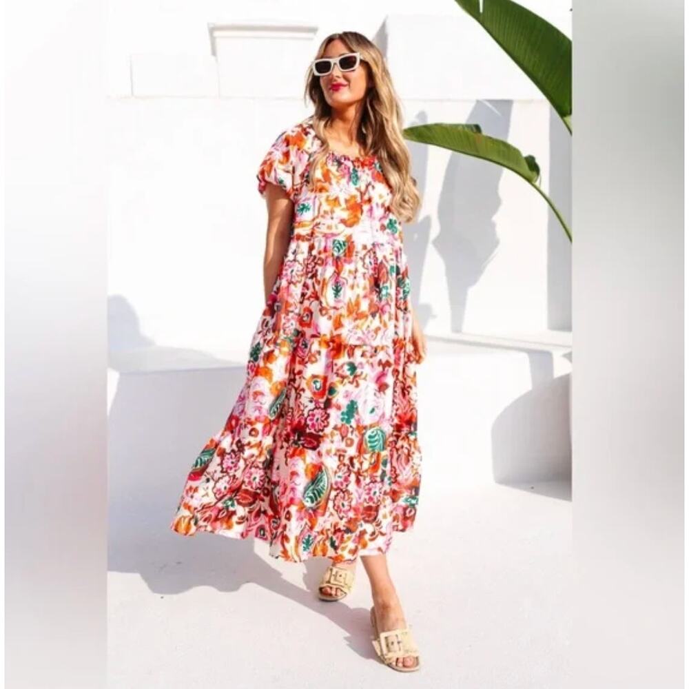 IVY CITY CO Harvey Tent Maxi Dress Pink Cream Red Floral Sz M NWT {DD21} - Picture 4 of 9